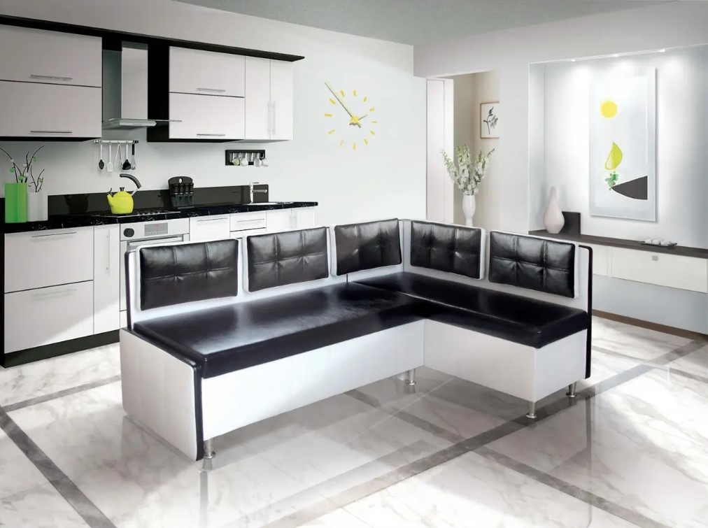 Кухонный уголок Марсель (чёрный с белым, 198х137см) kkmrsl-chrn-bil фото