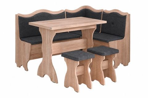 Кухонний комплект FlavorFurnish (куточок, стіл та 2 табуретки, саванна дарк грей і сонома) ph-kmp-grcg-sndrgr-snm фото